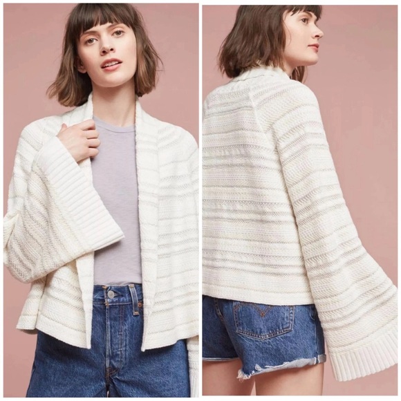 ANTHROPOLOGIE Moth Mahalia Kimono Cream/White Knit Cardigan - L - Picture 14 of 16